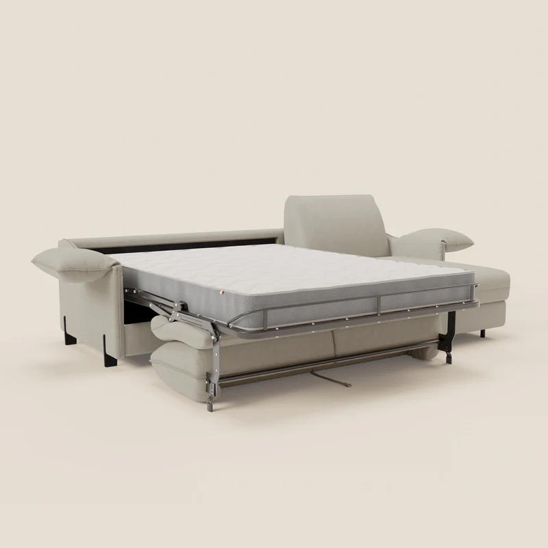 Primula Canapé convertible d'angle avec matelas H18 cm et chaise longue coffre en tissu détachable T05 crème