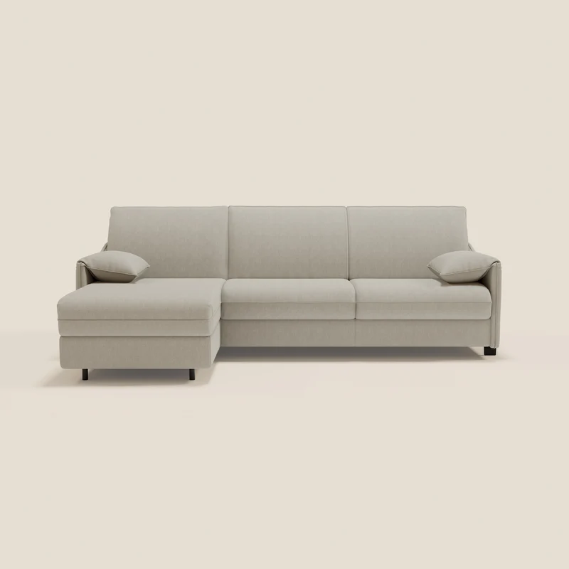 Primula Canapé convertible d'angle avec matelas H18 cm et chaise longue coffre en tissu détachable T05 crème