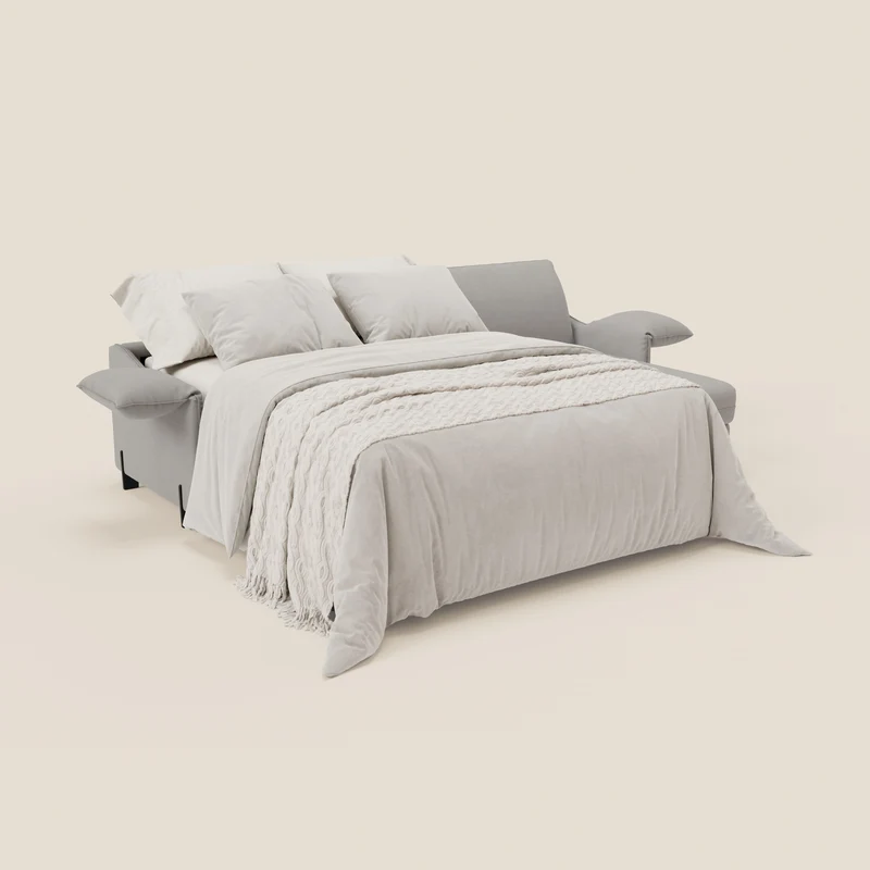 Primula Canapé convertible d'angle avec matelas H18 cm et chaise longue coffre en tissu détachable T05 gris