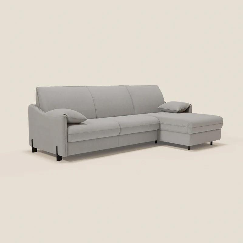 Primula Canapé convertible d'angle avec matelas H18 cm et chaise longue coffre en tissu détachable T05 gris