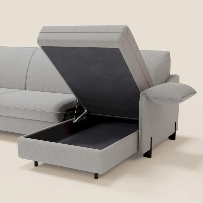 Primula Canapé convertible d'angle avec matelas H18 cm et chaise longue coffre en tissu détachable T05 gris
