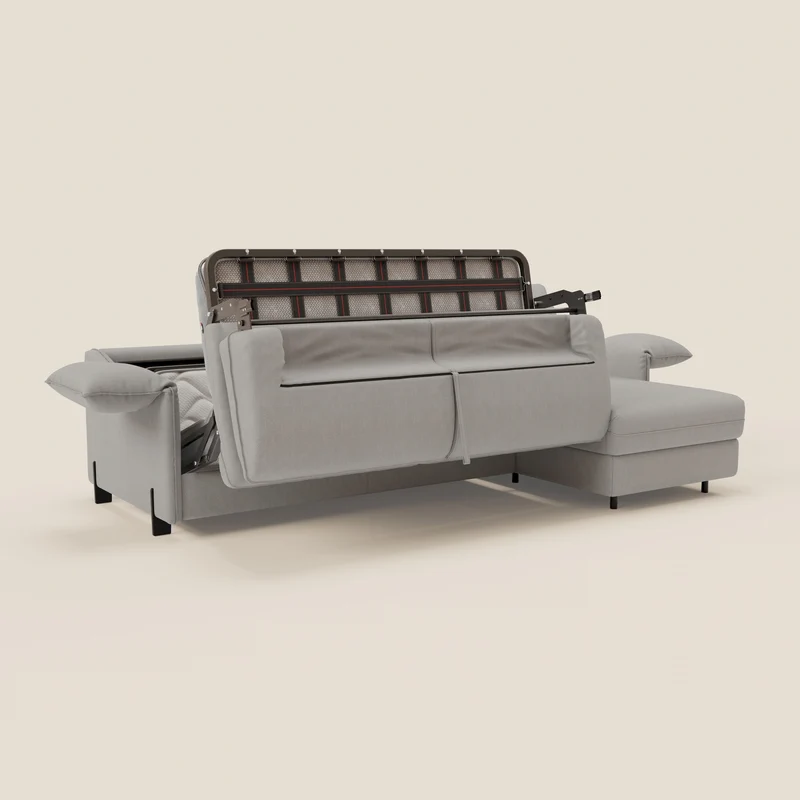 Primula Canapé convertible d'angle avec matelas H18 cm et chaise longue coffre en tissu détachable T05 gris