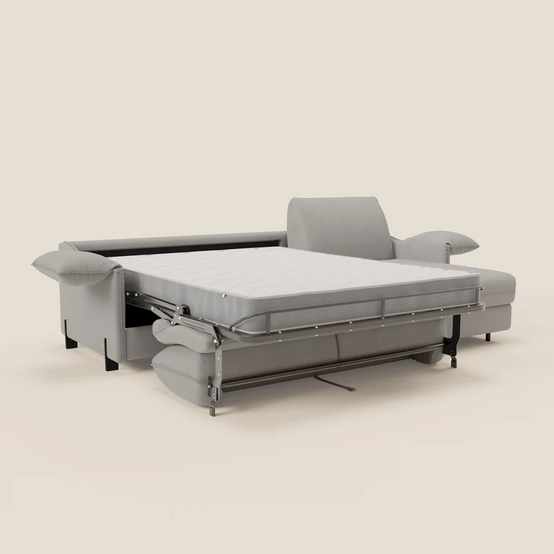 Primula Canapé convertible d'angle avec matelas H18 cm et chaise longue coffre en tissu détachable T05 gris