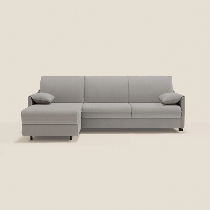 Primula Canapé convertible d'angle avec matelas H18 cm et chaise longue coffre en tissu détachable T05 gris