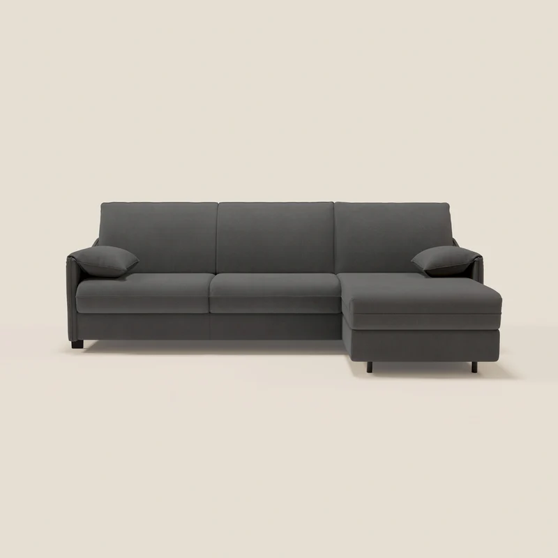 Primula Canapé convertible d'angle avec matelas H18 cm et chaise longue coffre en tissu détachable T05 anthracite