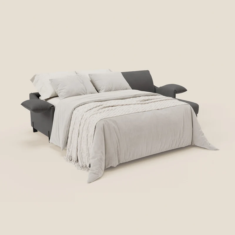 Primula Canapé convertible d'angle avec matelas H18 cm et chaise longue coffre en tissu détachable T05 anthracite