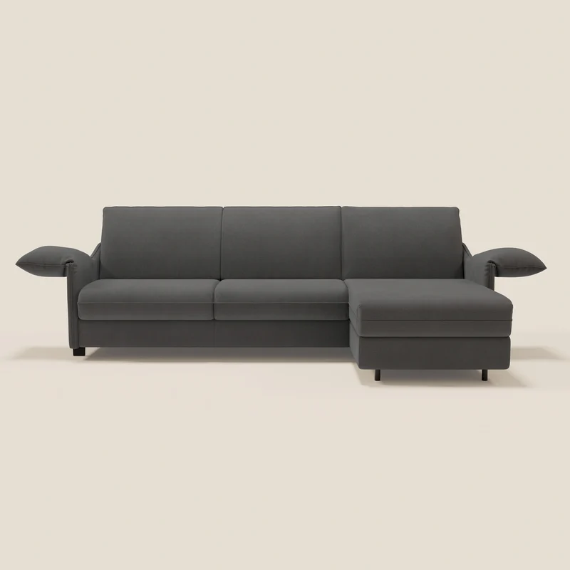 Primula Canapé convertible d'angle avec matelas H18 cm et chaise longue coffre en tissu détachable T05 anthracite