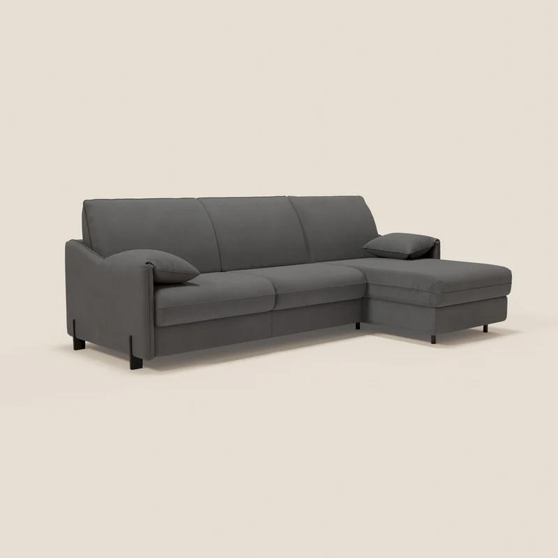 Primula Canapé convertible d'angle avec matelas H18 cm et chaise longue coffre en tissu détachable T05 anthracite