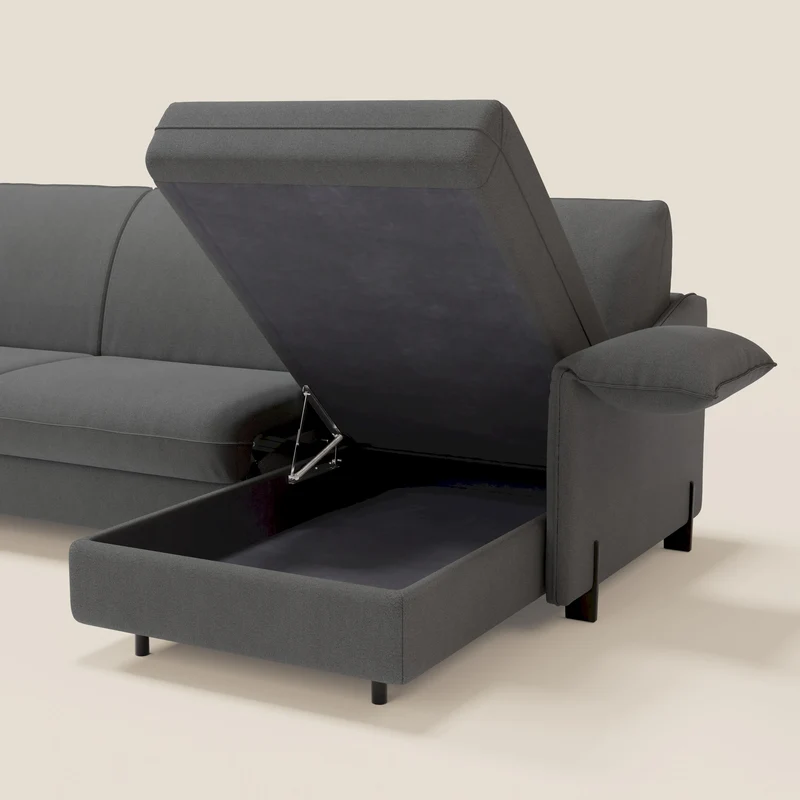 Primula Canapé convertible d'angle avec matelas H18 cm et chaise longue coffre en tissu détachable T05 anthracite