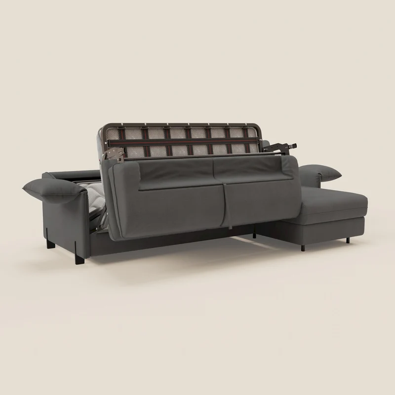 Primula Canapé convertible d'angle avec matelas H18 cm et chaise longue coffre en tissu détachable T05 anthracite