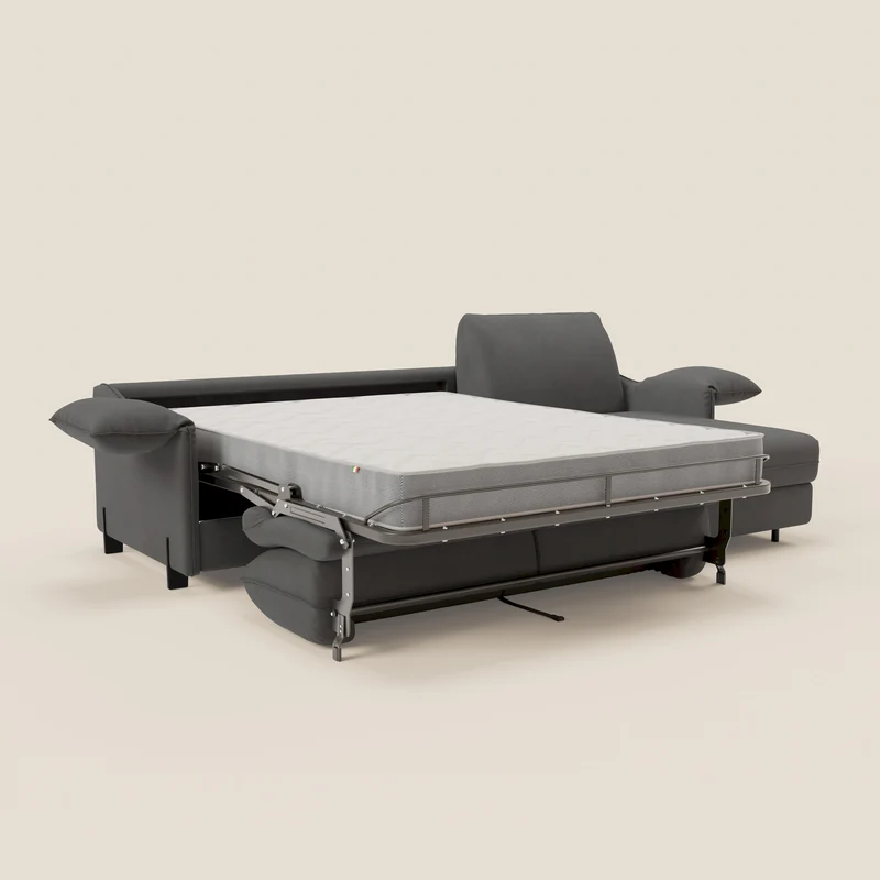 Primula Canapé convertible d'angle avec matelas H18 cm et chaise longue coffre en tissu détachable T05 anthracite
