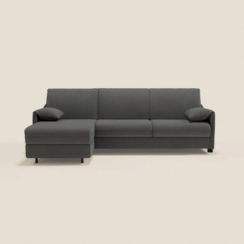 Primula Canapé convertible d'angle avec matelas H18 cm et chaise longue coffre en tissu détachable T05 anthracite