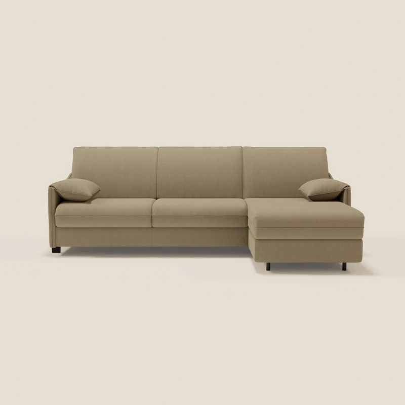 Primula Canapé convertible d'angle avec matelas H18 cm et chaise longue coffre en tissu détachable T05 camel