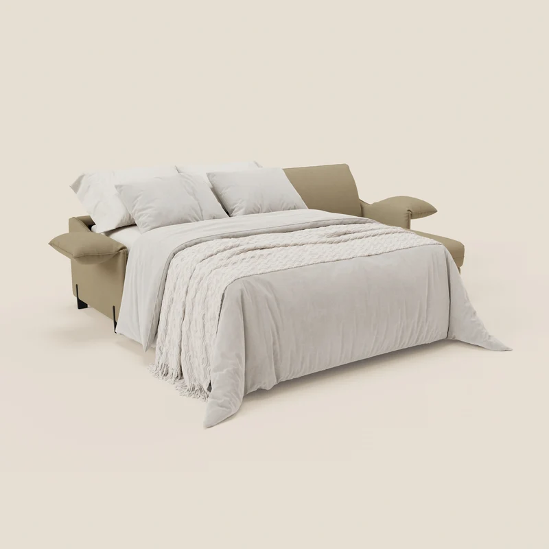 Primula Canapé convertible d'angle avec matelas H18 cm et chaise longue coffre en tissu détachable T05 camel