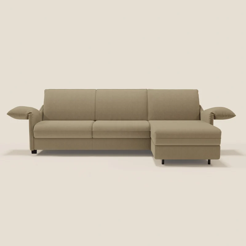 Primula Canapé convertible d'angle avec matelas H18 cm et chaise longue coffre en tissu détachable T05 camel
