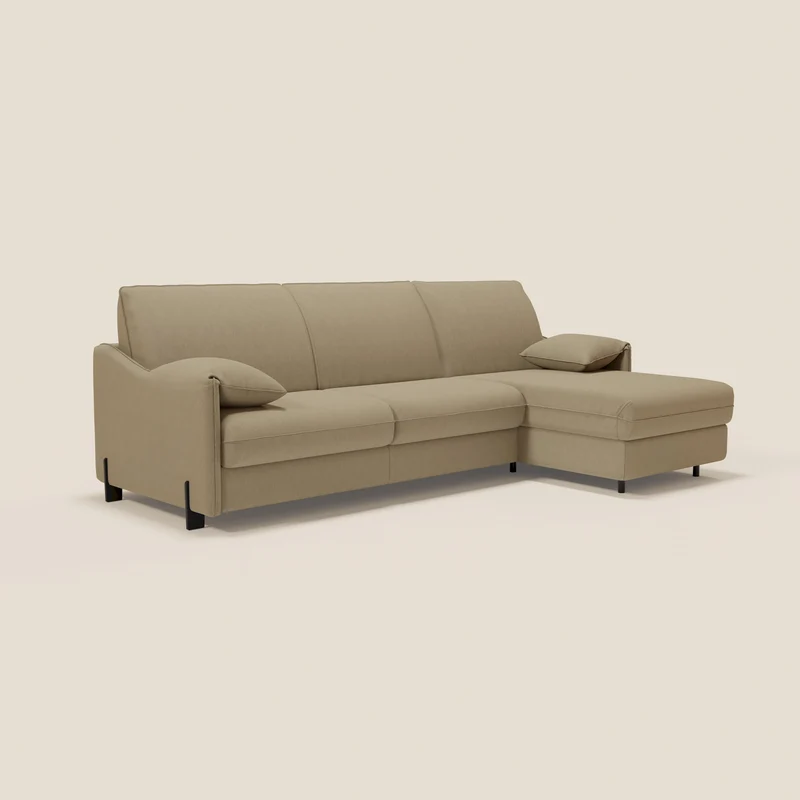 Primula Canapé convertible d'angle avec matelas H18 cm et chaise longue coffre en tissu détachable T05 camel