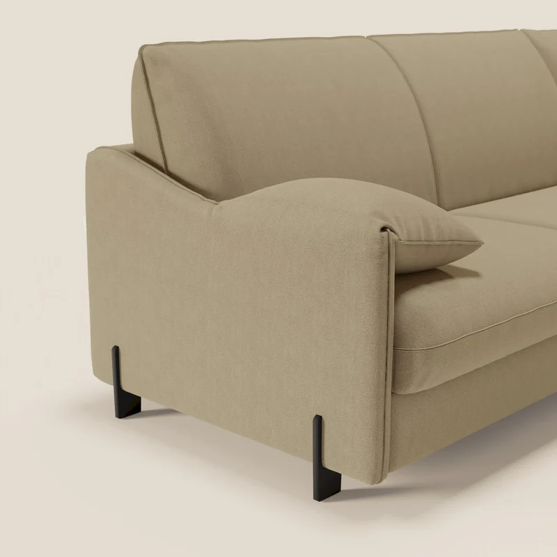 Primula Canapé convertible d'angle avec matelas H18 cm et chaise longue coffre en tissu détachable T05 camel