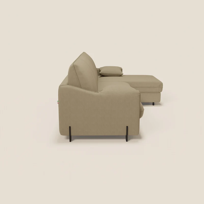 Primula Canapé convertible d'angle avec matelas H18 cm et chaise longue coffre en tissu détachable T05 camel