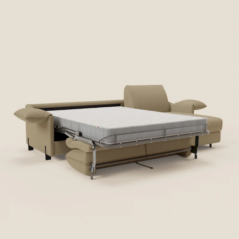 Primula Canapé convertible d'angle avec matelas H18 cm et chaise longue coffre en tissu détachable T05 camel