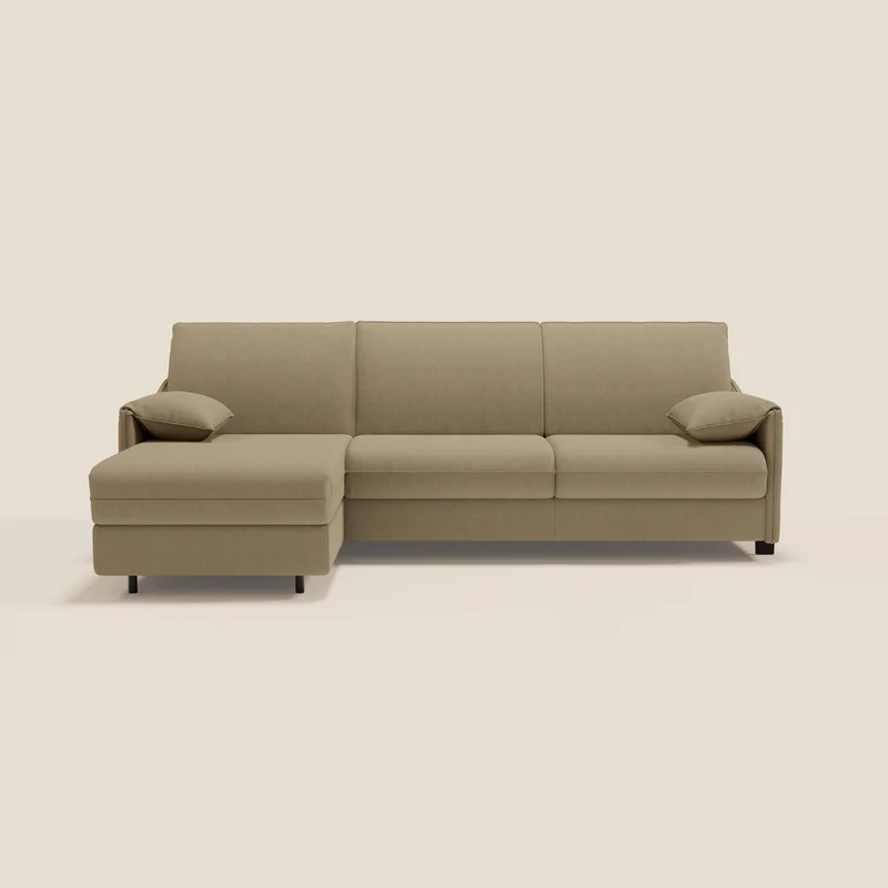 Primula Canapé convertible d'angle avec matelas H18 cm et chaise longue coffre en tissu détachable T05 camel