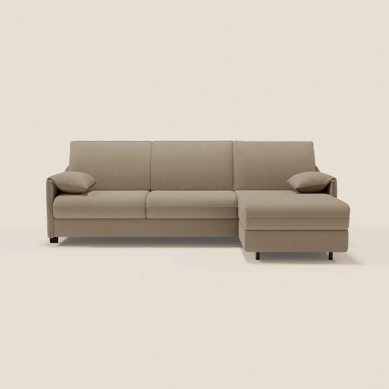 Primula Canapé convertible d'angle avec matelas H18 cm et chaise longue coffre en tissu détachable T05 beige
