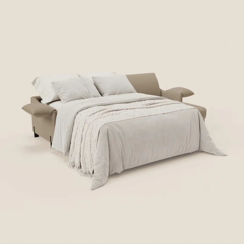 Primula Canapé convertible d'angle avec matelas H18 cm et chaise longue coffre en tissu détachable T05 beige