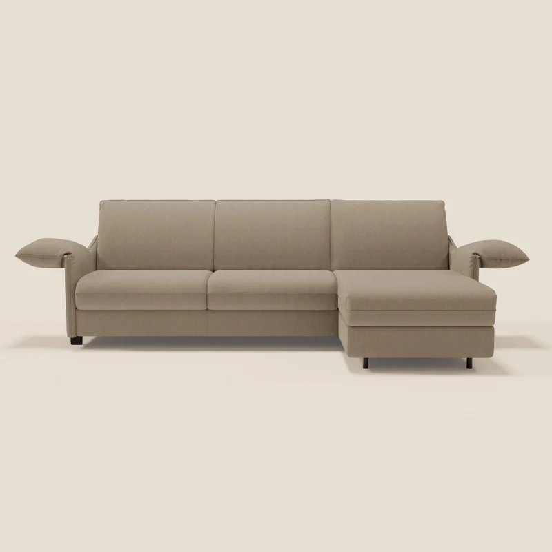 Primula Canapé convertible d'angle avec matelas H18 cm et chaise longue coffre en tissu détachable T05 beige