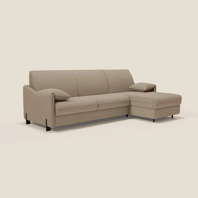 Primula Canapé convertible d'angle avec matelas H18 cm et chaise longue coffre en tissu détachable T05 beige