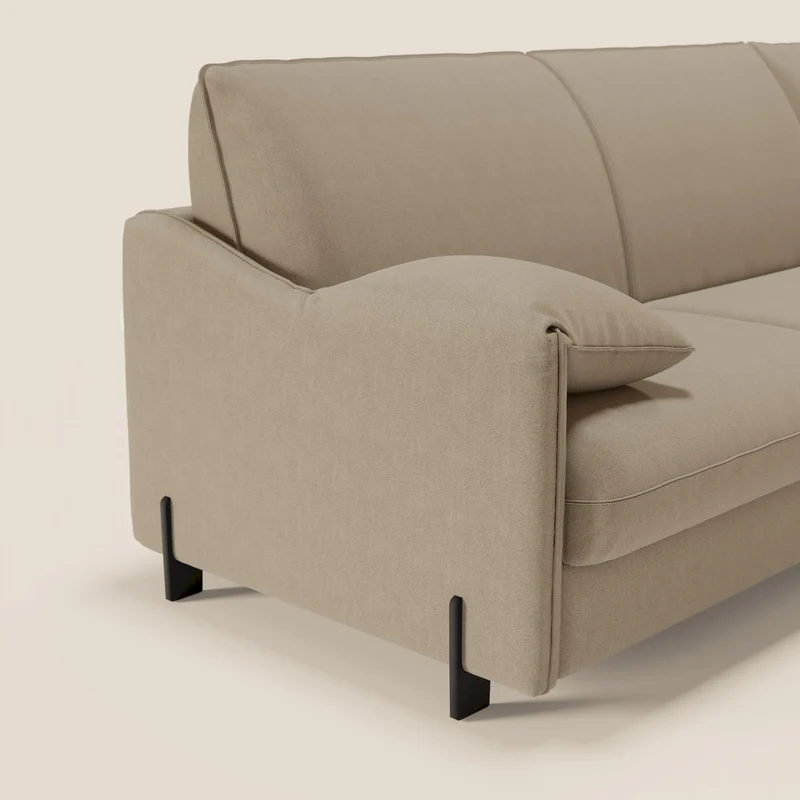 Primula Canapé convertible d'angle avec matelas H18 cm et chaise longue coffre en tissu détachable T05 beige