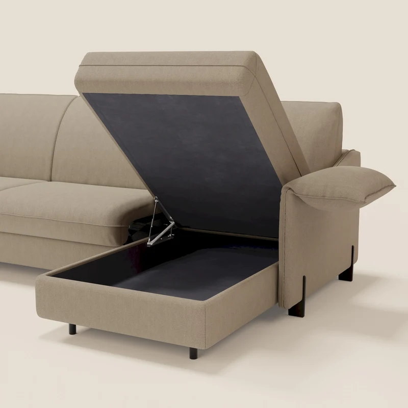 Primula Canapé convertible d'angle avec matelas H18 cm et chaise longue coffre en tissu détachable T05 beige