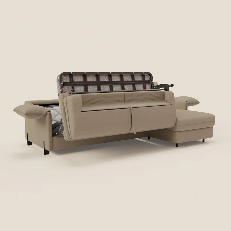 Primula Canapé convertible d'angle avec matelas H18 cm et chaise longue coffre en tissu détachable T05 beige