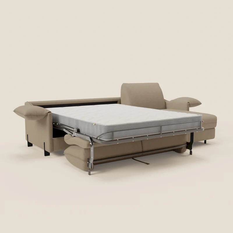 Primula Canapé convertible d'angle avec matelas H18 cm et chaise longue coffre en tissu détachable T05 beige