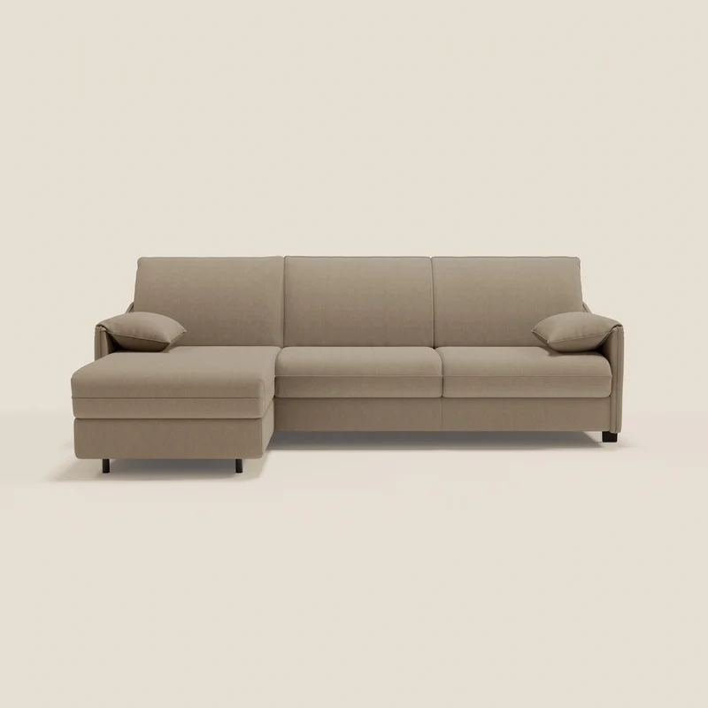 Primula Canapé convertible d'angle avec matelas H18 cm et chaise longue coffre en tissu détachable T05 beige