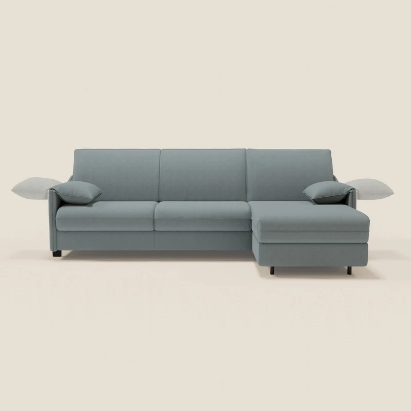 Primula Canapé convertible d'angle avec matelas H18 cm et chaise longue coffre en tissu détachable T05 bleu pastel