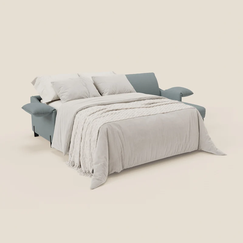 Primula Canapé convertible d'angle avec matelas H18 cm et chaise longue coffre en tissu détachable T05 bleu pastel