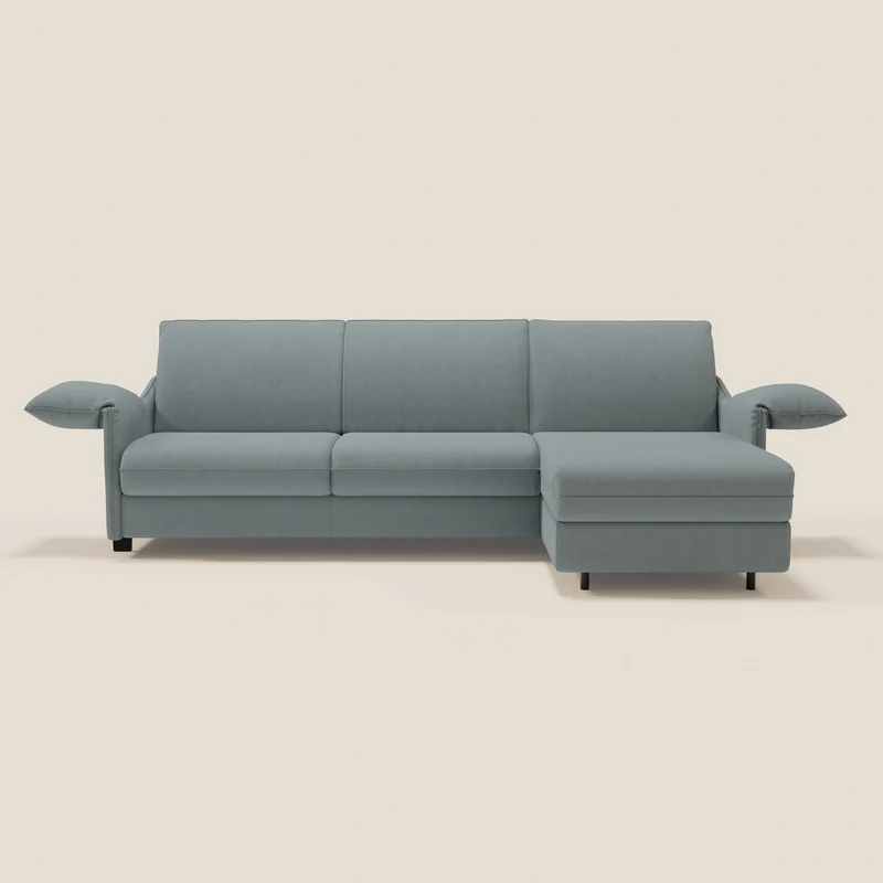 Primula Canapé convertible d'angle avec matelas H18 cm et chaise longue coffre en tissu détachable T05 bleu pastel