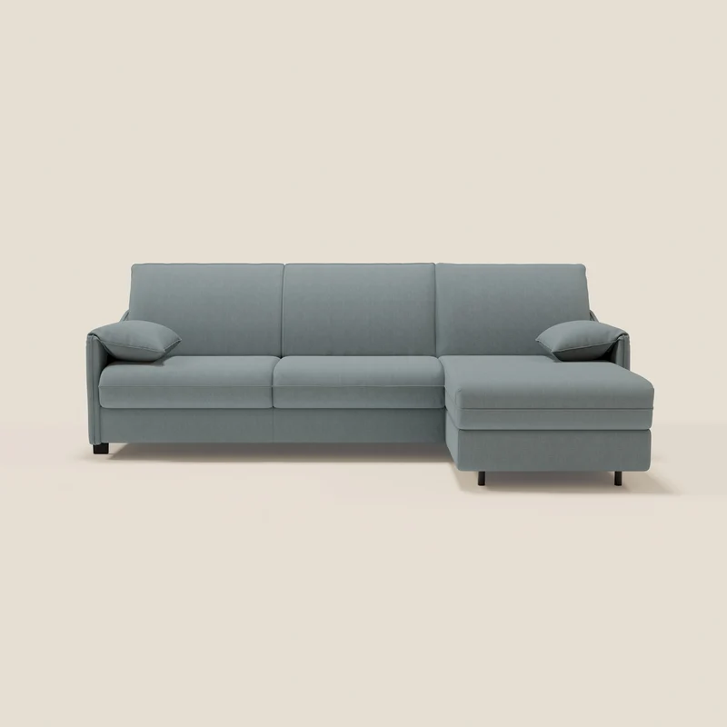 Primula Canapé convertible d'angle avec matelas H18 cm et chaise longue coffre en tissu détachable T05 bleu pastel
