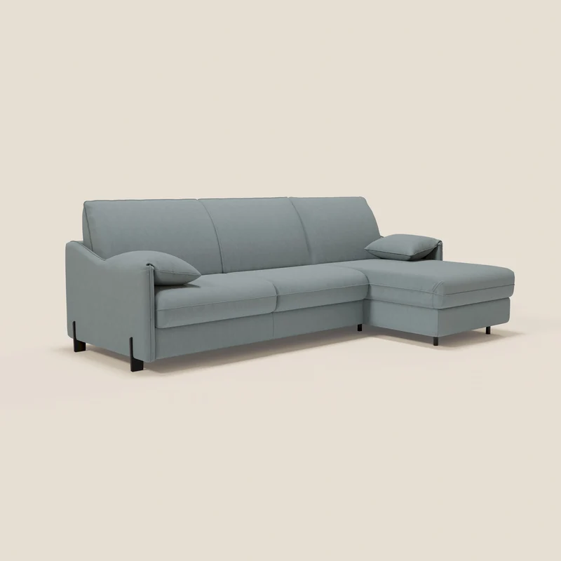 Primula Canapé convertible d'angle avec matelas H18 cm et chaise longue coffre en tissu détachable T05 bleu pastel