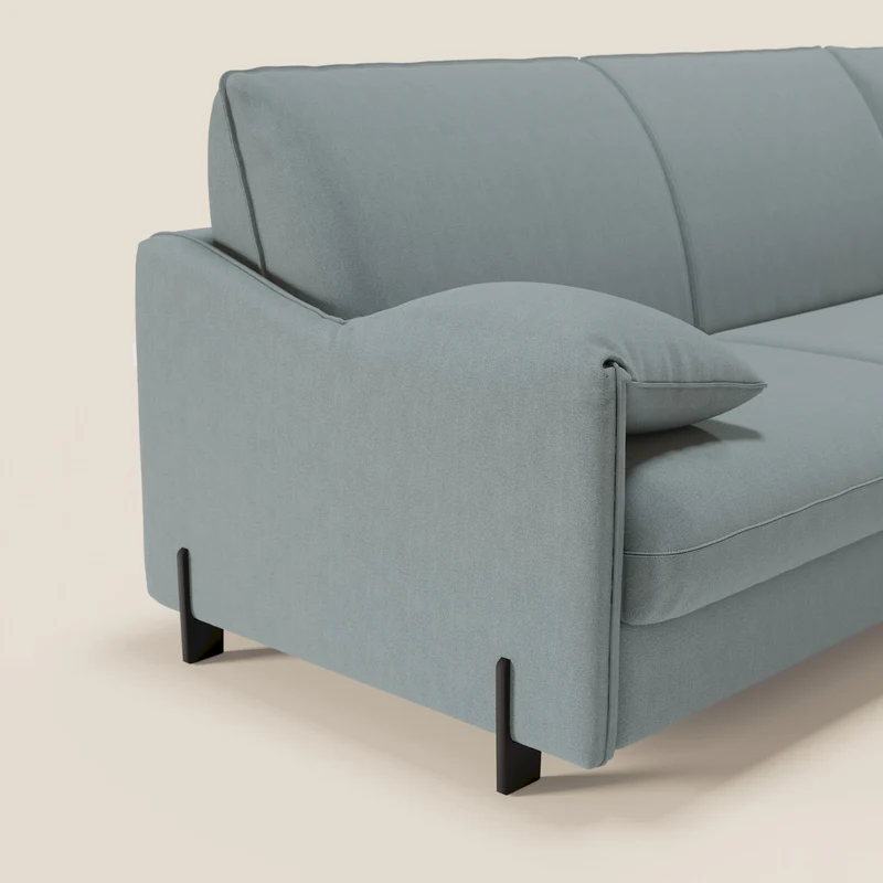Primula Canapé convertible d'angle avec matelas H18 cm et chaise longue coffre en tissu détachable T05 bleu pastel