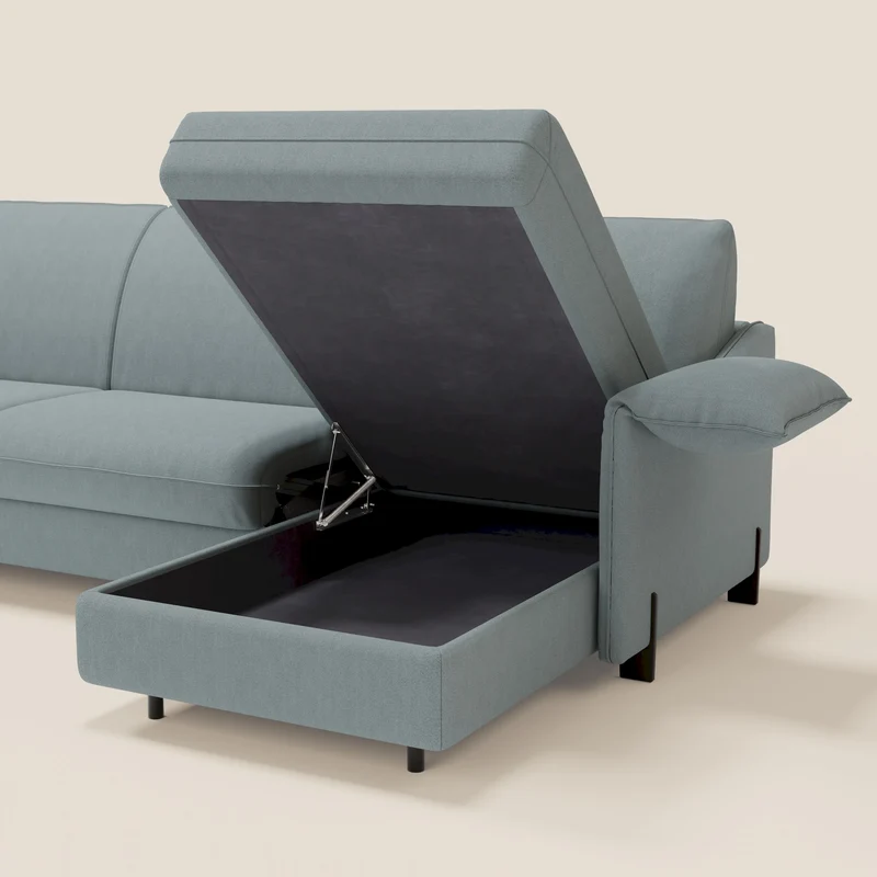 Primula Canapé convertible d'angle avec matelas H18 cm et chaise longue coffre en tissu détachable T05 bleu pastel