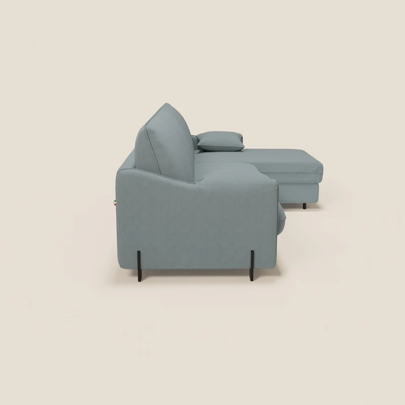 Primula Canapé convertible d'angle avec matelas H18 cm et chaise longue coffre en tissu détachable T05 bleu pastel