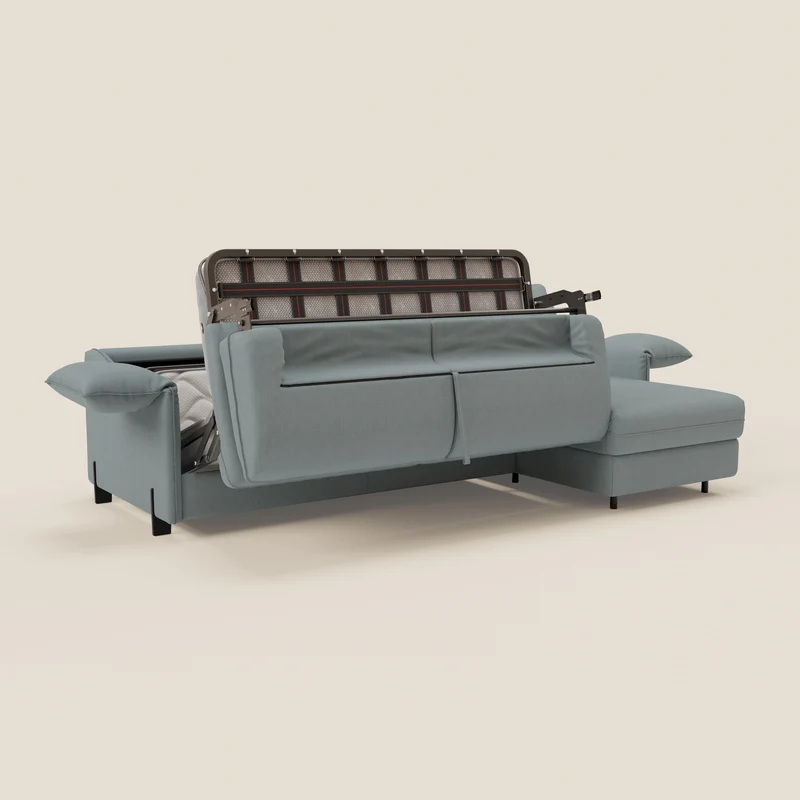 Primula Canapé convertible d'angle avec matelas H18 cm et chaise longue coffre en tissu détachable T05 bleu pastel