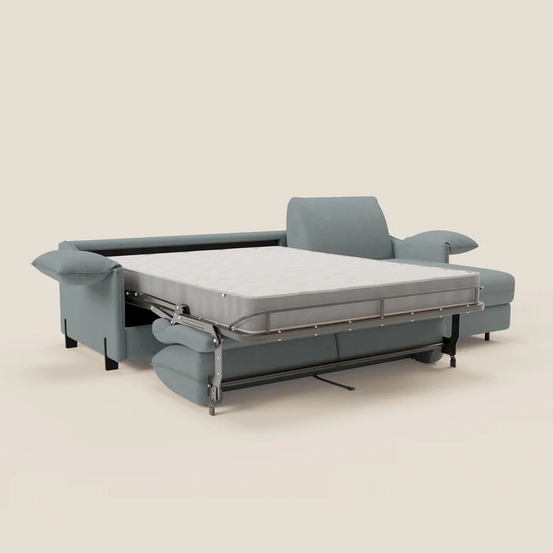 Primula Canapé convertible d'angle avec matelas H18 cm et chaise longue coffre en tissu détachable T05 bleu pastel