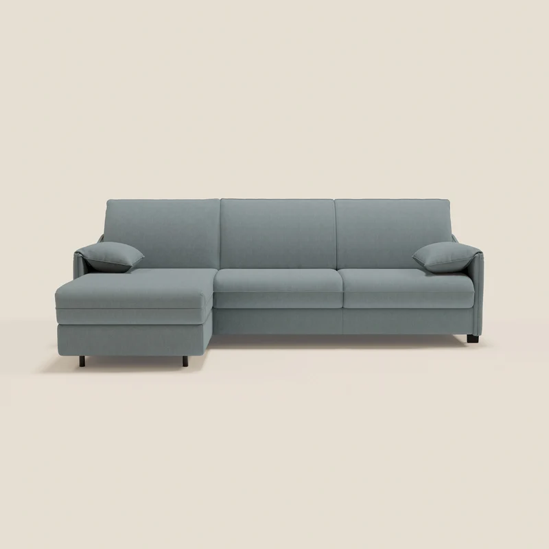 Primula Canapé convertible d'angle avec matelas H18 cm et chaise longue coffre en tissu détachable T05 bleu pastel