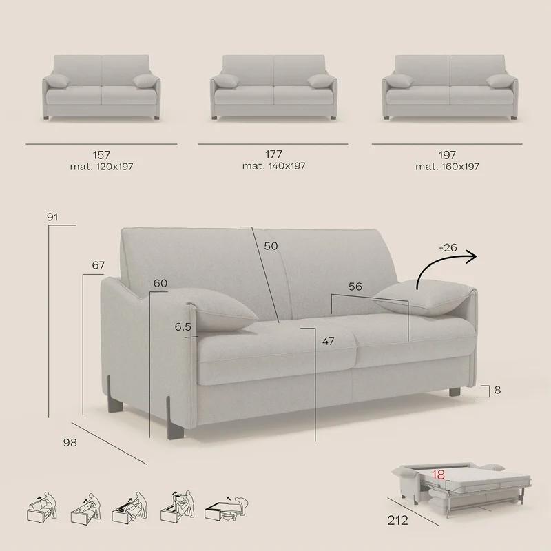 Primula Canapé convertible avec matelas H18 cm en tissu détachable T05 camel
