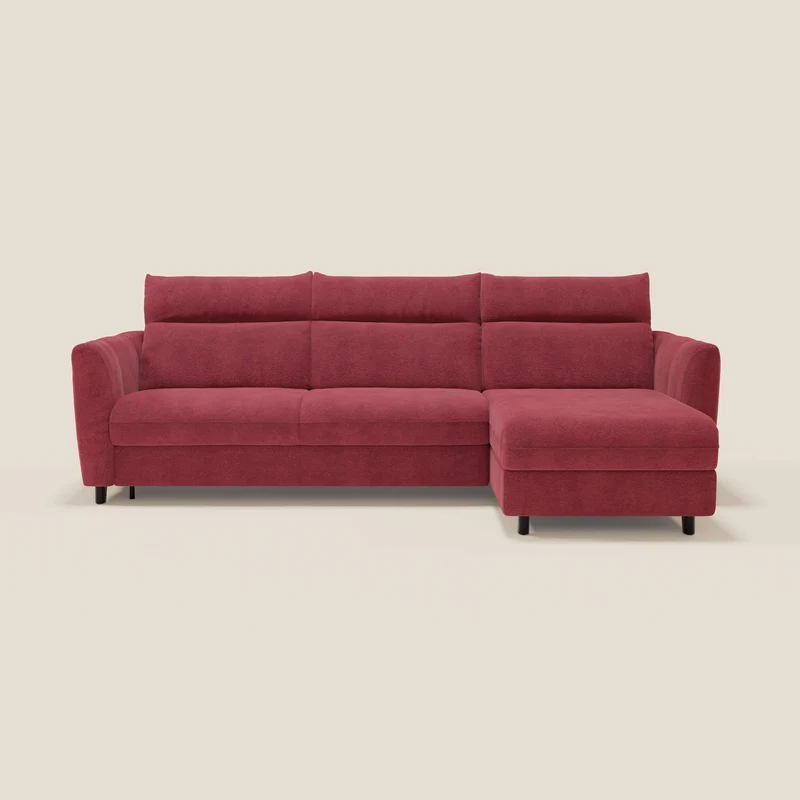 Peonia canapé d'angle convertible avec matelas H18 et chaise longue coffre en bouclette imperméable T07 rouge