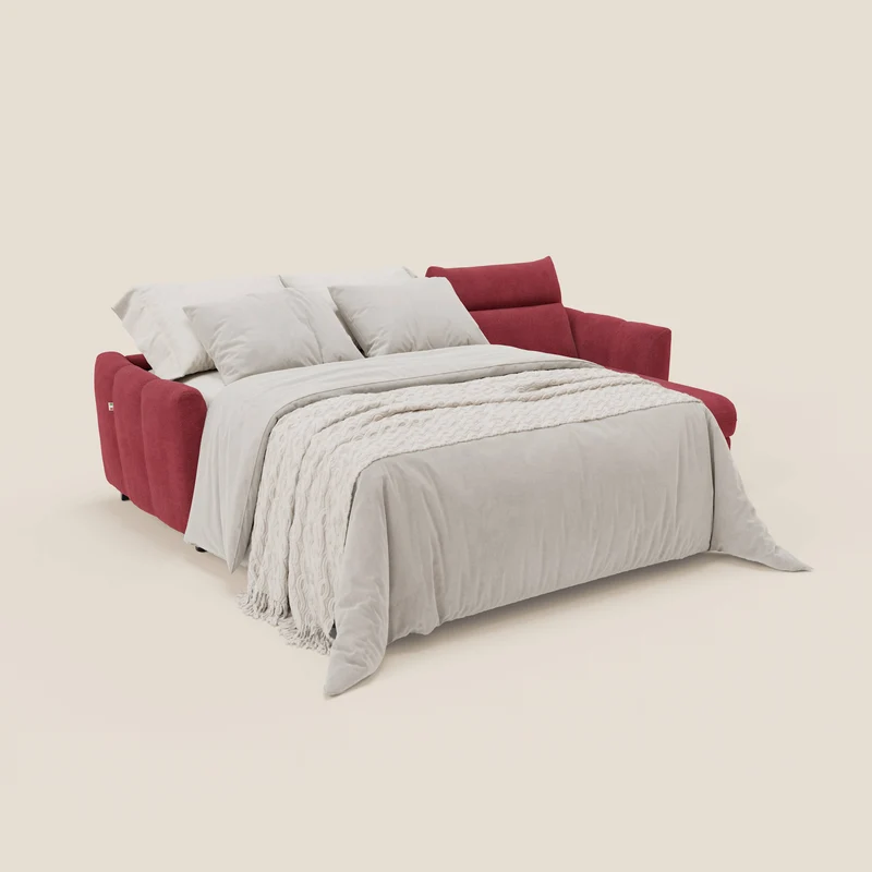 Peonia canapé d'angle convertible avec matelas H18 et chaise longue coffre en bouclette imperméable T07 rouge