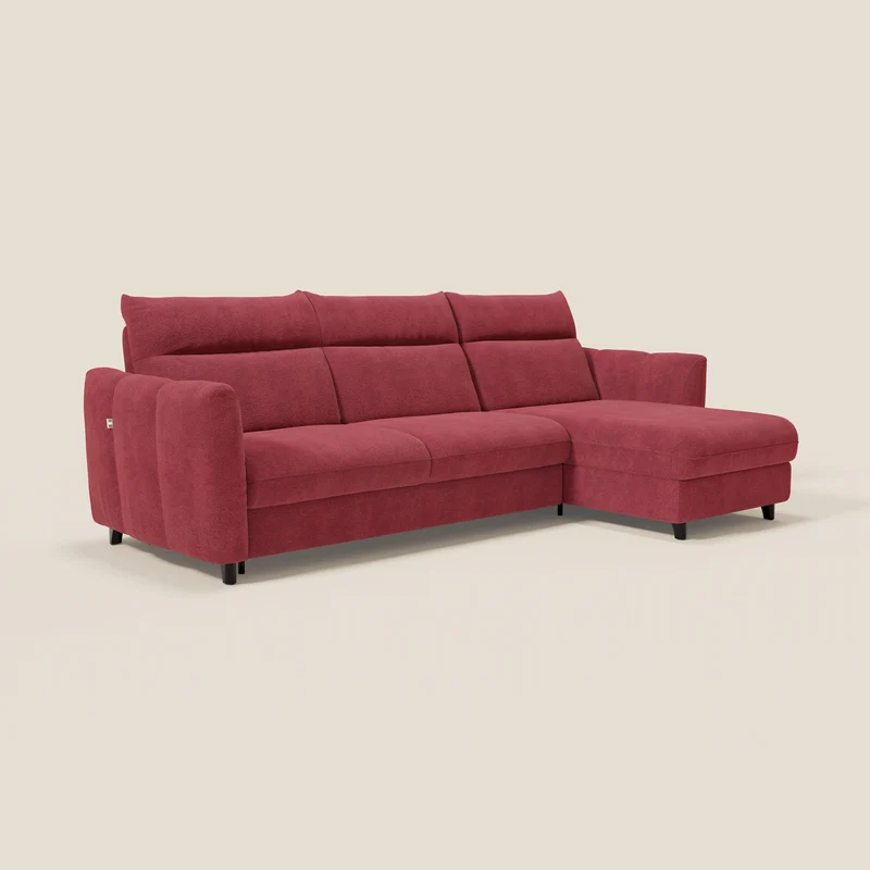 Peonia canapé d'angle convertible avec matelas H18 et chaise longue coffre en bouclette imperméable T07 rouge