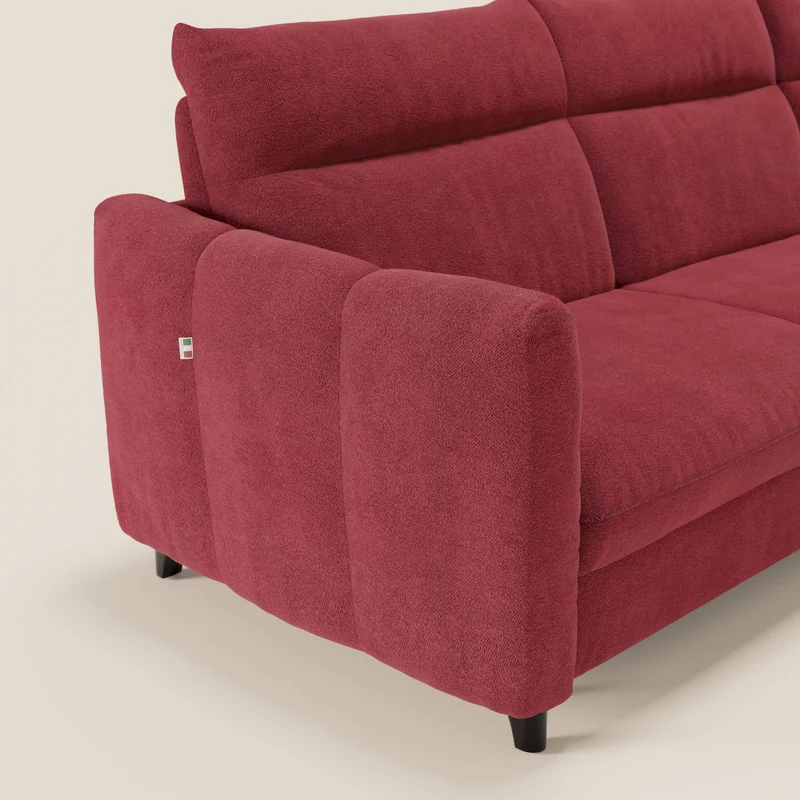 Peonia canapé d'angle convertible avec matelas H18 et chaise longue coffre en bouclette imperméable T07 rouge