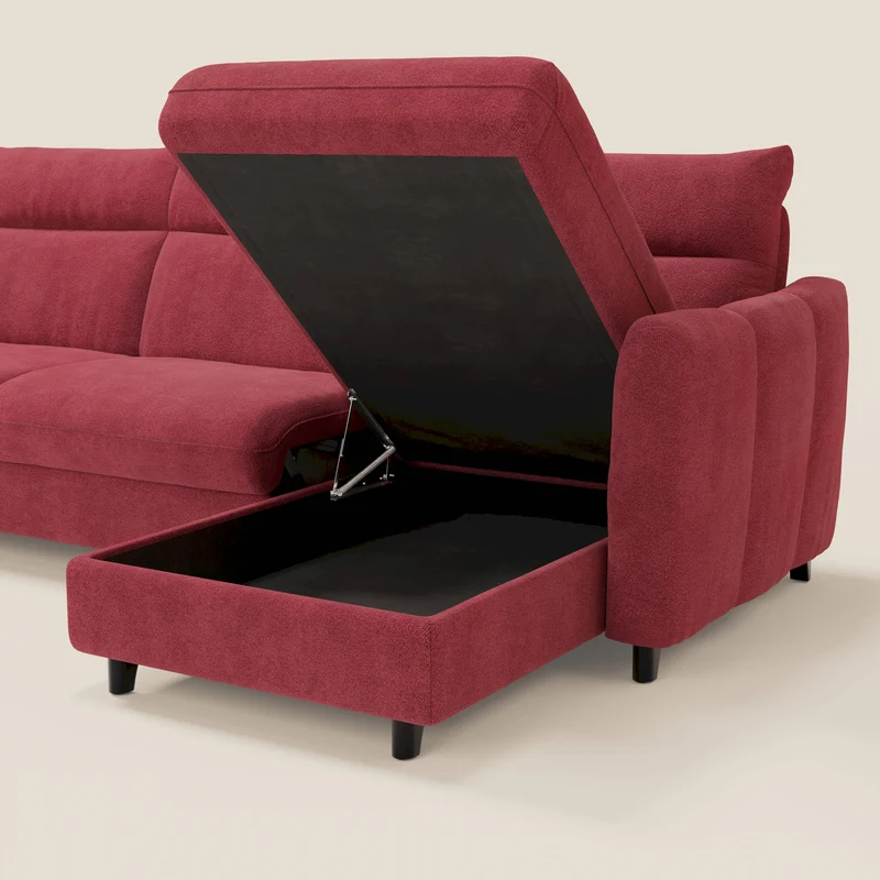 Peonia canapé d'angle convertible avec matelas H18 et chaise longue coffre en bouclette imperméable T07 rouge